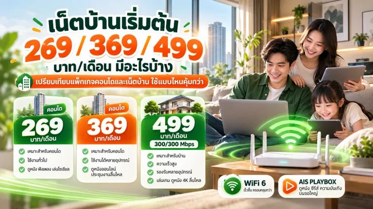 เน็ตบ้าน AIS เริ่มต้น 269 , 369 , 499 บาท/เดือน มีอะไรบ้าง