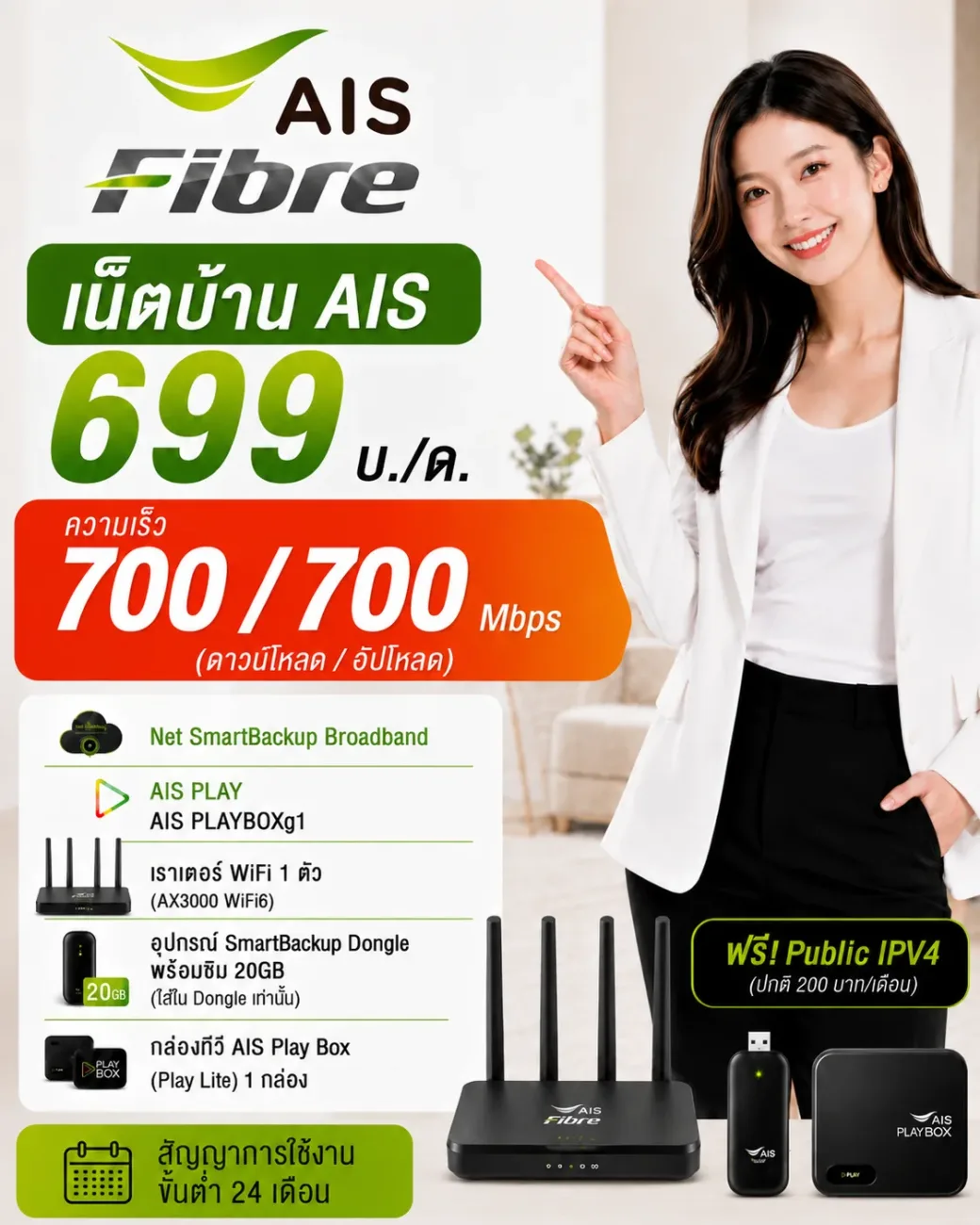 โปรเน็ตบ้าน AIS Fibre แพ็กเกจ 699 บาท สมัครติดตั้งใหม่ผ่าน LINE