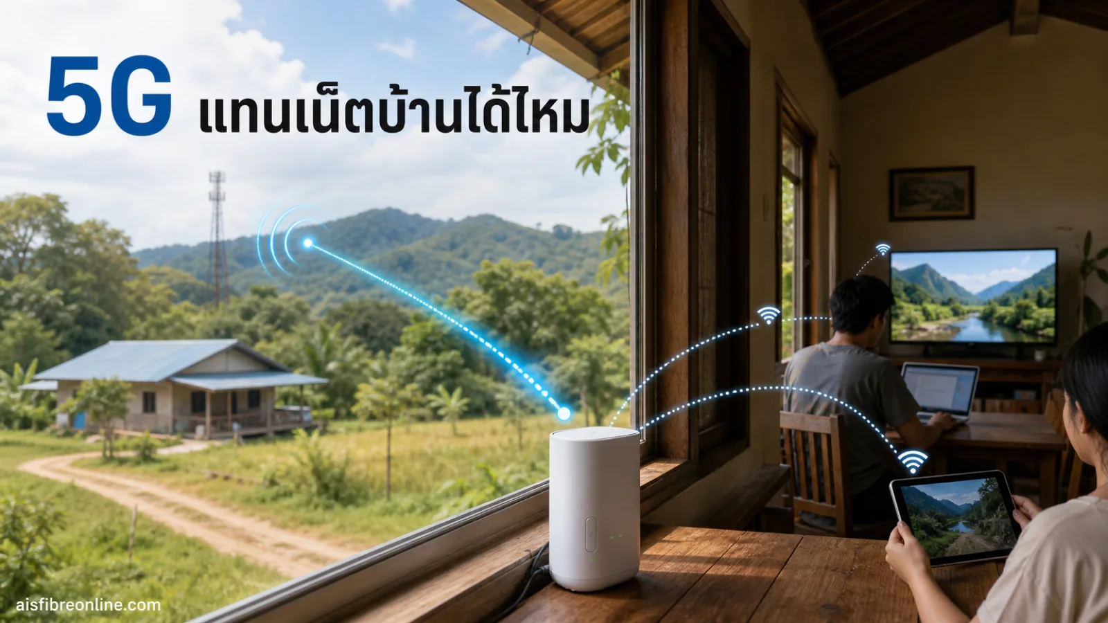 เราเตอร์ใส่ซิม แสดง บ้านพักต่างจังหวัดหรือบ้านสวนที่ดูเป็นพื้นที่ห่างไกล