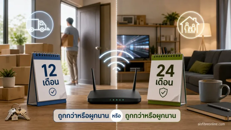 สมัครเน็ตบ้าน AIS แสดง ตัวเลือกสัญญา 12 เดือนและ 24 เดือนที่อ่านแยกกันได้ทันที