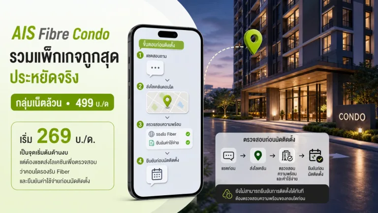 AIS Fibre Condo รวมแพ็กเกจถูกสุด ประหยัดจริง ฟรีค่าติดตั้ง สมัครเลยผ่าน Line